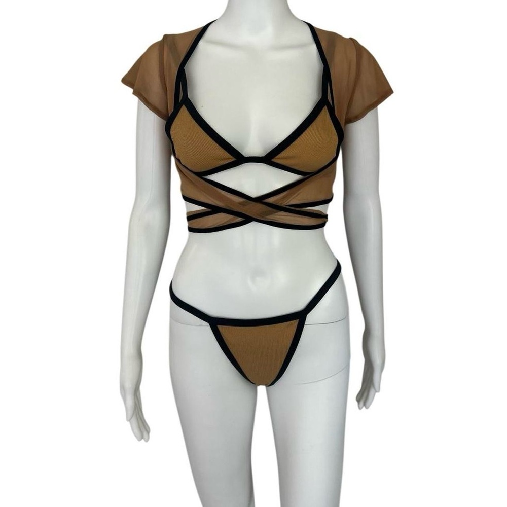Tan and Black Mesh Bikini Set
